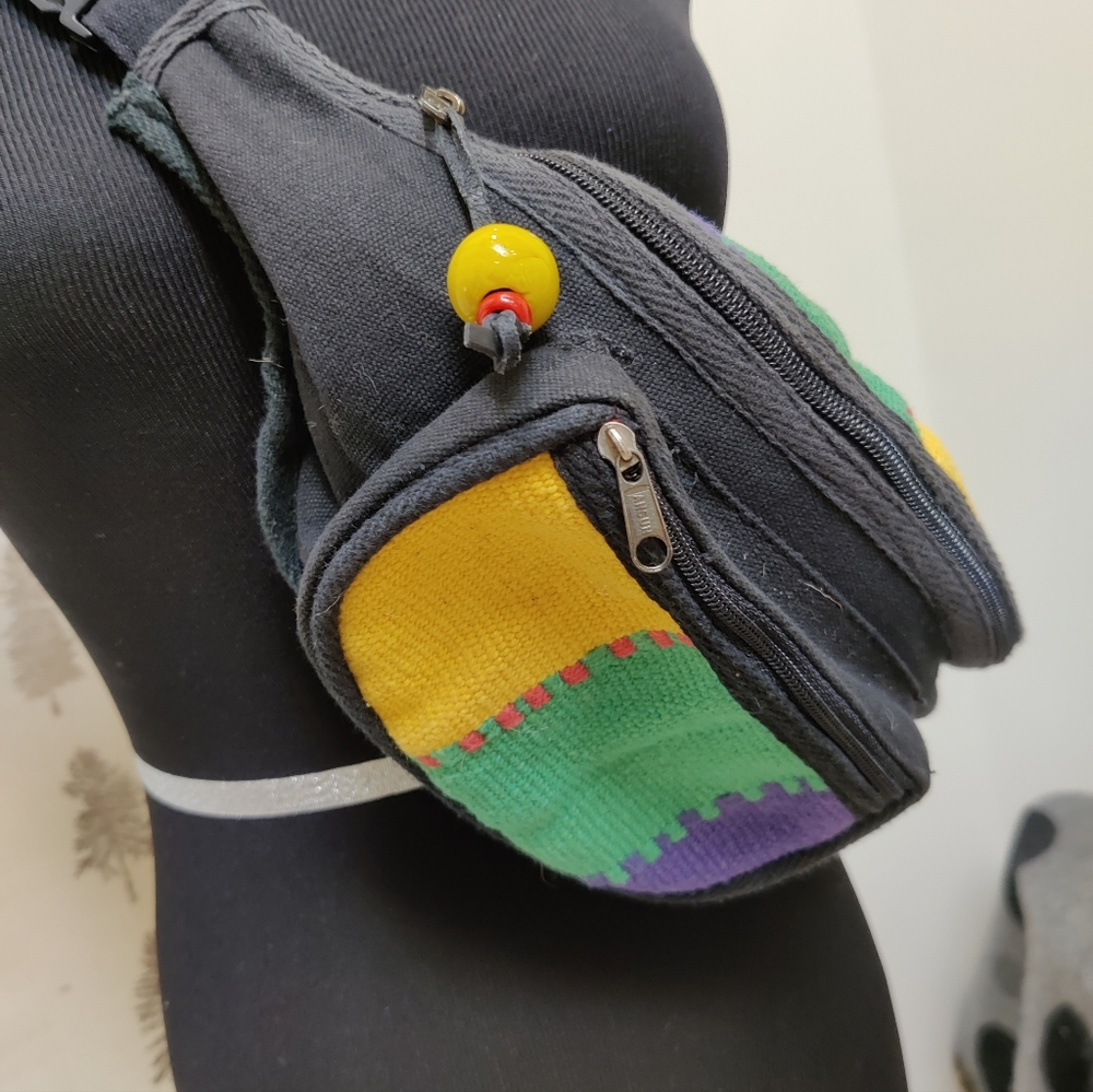 Vintage Black Multi-Color Woven Waist Bag - Picture 4 of 11